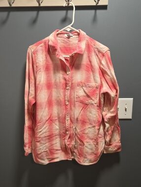 Sonoma Pink and Cream Plaid Long-Sleeve Button-Up Shirt